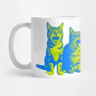 Laughing Cats - duotone blue and yellow Mug